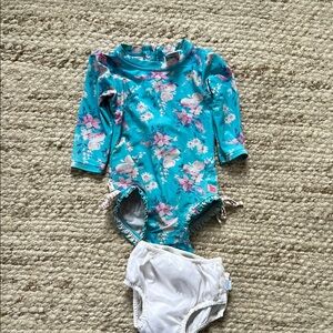 RuffleButts Floral Long Sleeve Swimsuit Set